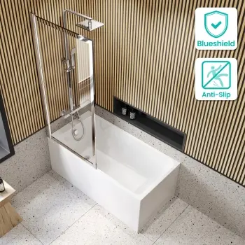 Witney 1400x700 Square Shower Bath & Premium 8mm Easy Clean Chrome Framed Bath Screen