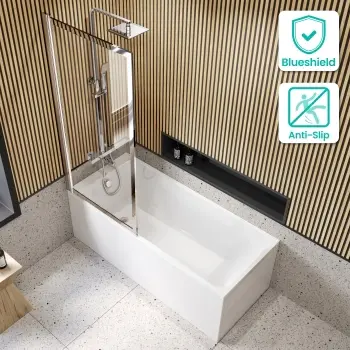 Witney 1500x700 Square Shower Bath & Premium 8mm Easy Clean Chrome Framed Bath Screen