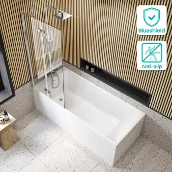 Witney 1800x800 Square Shower Bath & 6mm Easy Clean Chrome Folding Bath Screen