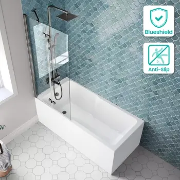 Antigua 1500x750 Keyhole Shower Bath & 6mm Easy Clean Brushed Gunmetal Folding Bath Screen