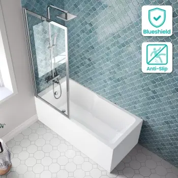 Antigua 1600x750 Keyhole Shower Bath & Premium 8mm Easy Clean Chrome Framed Bath Screen