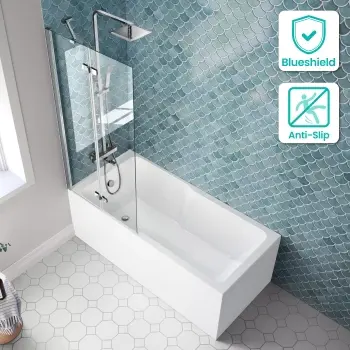 Antigua 1600x750 Keyhole Shower Bath & 6mm Easy Clean Chrome Folding Bath Screen