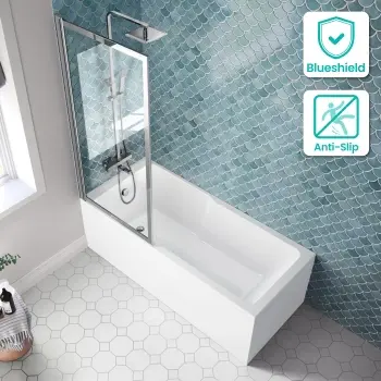 Antigua 1700x750 Keyhole Shower Bath & Premium 8mm Easy Clean Chrome Framed Bath Screen