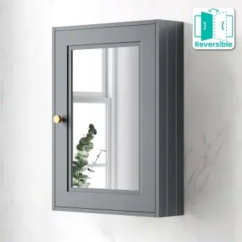 Dove Grey Mirror Cabinet 700x500mm - Brushed Brass Accents