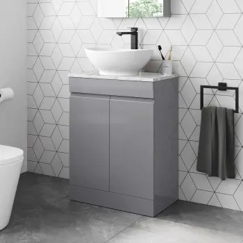 Trent Stone Grey Vanity with Marble Top & Oval Counter Top Basin 600mm