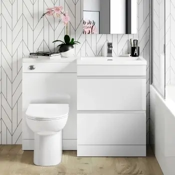 Trent Gloss White Combination Basin Drawer and Aruba Toilet 1100mm - Right Handed