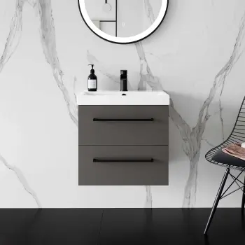 Elba Graphite Grey Wall Hung Basin Drawer Vanity 500mm - Black Accents