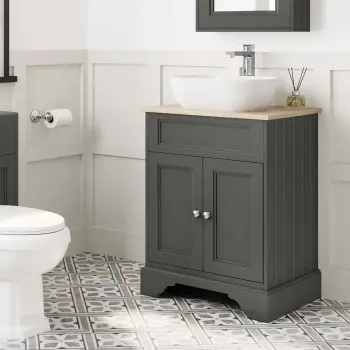 Lucia Graphite Grey Vanity with Oak Effect Top & Curved Counter Top Basin 640mm