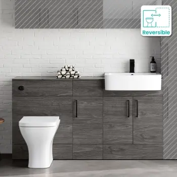 Harper Charcoal Elm Combination Vanity Basin and Atlanta Toilet 1500mm - Black Accents