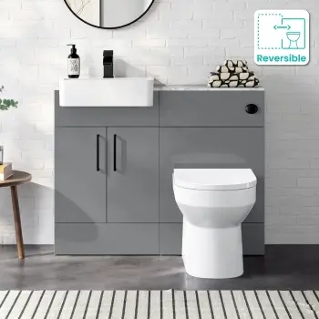 Harper Stone Grey Combination Vanity Basin with Marble Top & Miami Toilet 1000mm - Black Accents