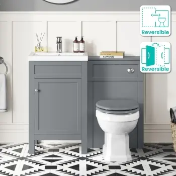 Bermuda Dove Grey Combination Vanity Basin and Hudson Toilet with Wooden Seat 1000mm