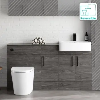 Harper Charcoal Elm Combination Vanity Basin and Boston Toilet 1500mm - Black Accents