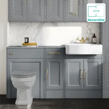 Monaco Dove Grey Combination Vanity Basin 1500mm (Excludes Pan & Cistern) - Brass Knurled Handles