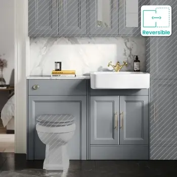 Monaco Dove Grey Combination Vanity Basin with Marble Top 1200mm (Excludes Pan & Cistern) - Brass Knurled Handles