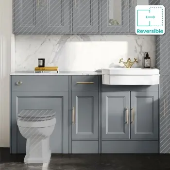 Monaco Dove Grey Combination Vanity Traditional Basin with Marble Top 1500mm (Excludes Pan & Cistern) - Brass Knurled Handles