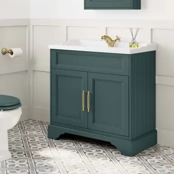 Lucia Midnight Green Basin Vanity 830mm - Brass Knurled Handles