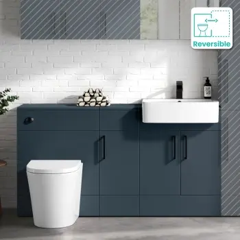 Harper Navy Blue Combination Vanity Basin and Boston Toilet 1500mm - Black Accents