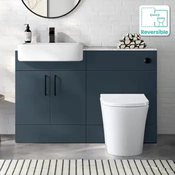 Harper Navy Blue Combination Vanity Basin with Marble Top & Tucson Toilet 1200mm - Black Accents