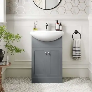 Capri Fog Grey Vanity with Semi Recessed Basin 550mm - Chrome Handles