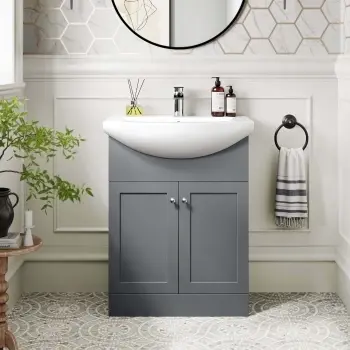 Capri Fog Grey Vanity with Semi Recessed Basin 650mm - Chrome Handles