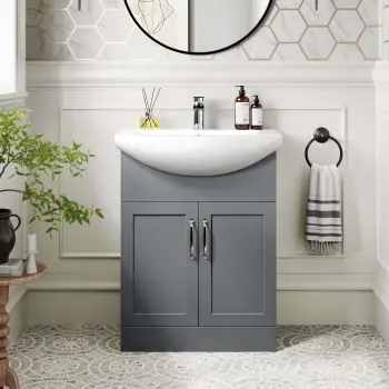 Capri Fog Grey Vanity with Semi Recessed Basin 650mm - Traditional Handles