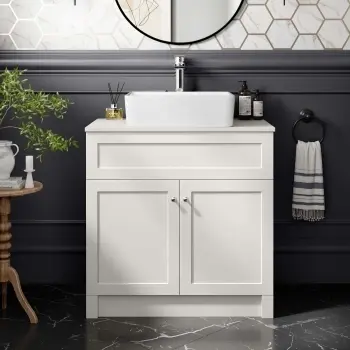 Milos Cotton White Vanity with Troy Basin 800mm - Chrome Handles