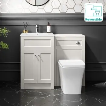 Milos Cotton White Combination Vanity Basin and Houston Toilet 1000mm - Chrome Handles