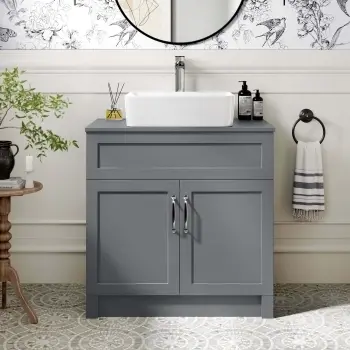 Milos Fog Grey Vanity with Troy Basin 800mm - Traditional Handles