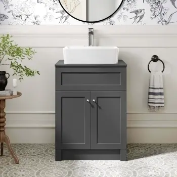 Milos Slate Grey Vanity with Troy Basin 600mm - Brushed Handles