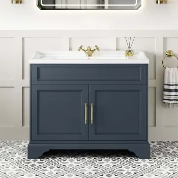 Lucia Inky Blue Basin Vanity 1030mm - Brass Knurled Handles