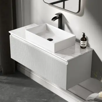 Malta Fluted Coastal White Wall Hung Drawer Vanity with Marble Top & Cody Basin 1000mm
