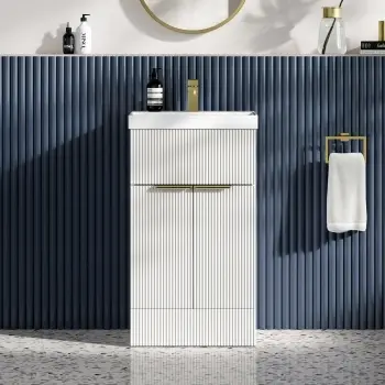 Havana Fluted Coastal White Basin Vanity 500mm - Brushed Brass Accents