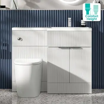Havana Fluted Coastal White Combination Vanity Basin and Utah Comfort Height Toilet 1100mm - Chrome Handles - Right Handed