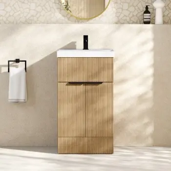 Havana Fluted Country Oak Basin Vanity 500mm - Black Accents