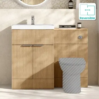 Havana Fluted Country Oak Basin Vanity and Back To Wall Toilet Unit 1100mm (Excludes Toilet) - Chrome Handles