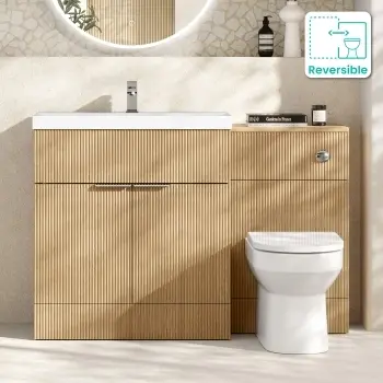Havana Fluted Country Oak Combination Vanity Basin and Miami Toilet 1300mm - Chrome Handles
