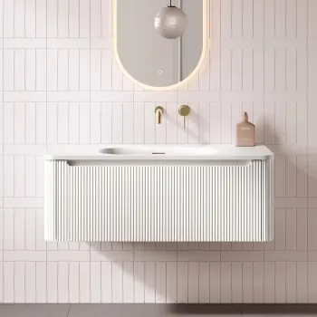 Sorrento Fluted Coastal White Wall Hung Drawer Vanity with Matt White Basin 1000mm