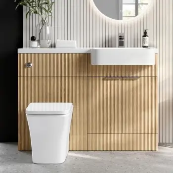 Sicily Fluted Country Oak Combination Vanity Basin and Houston Toilet 1200mm - Chrome Handles - Right Handed