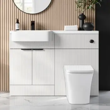 Sicily Fluted Coastal White Combination Vanity Basin and Houston Toilet 1200mm - Black Accents - Left Handed
