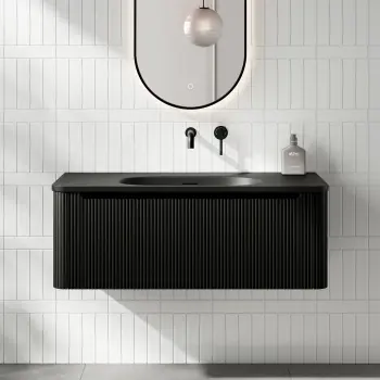 Sorrento Fluted Matt Black Wall Hung Drawer Vanity with Black Basin 1000mm