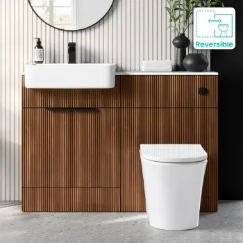 Sicily Fluted Black Walnut Combination Vanity Basin with Marble Top & Tucson Toilet 1200mm - Black Accents