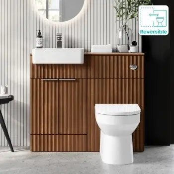 Sicily Fluted Black Walnut Combination Vanity Basin and Miami Toilet 1000mm - Chrome Handles