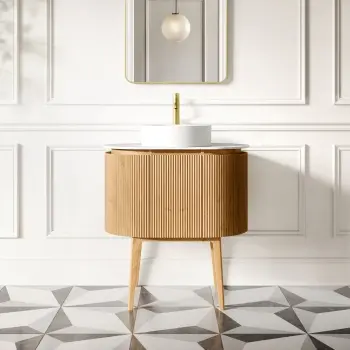 Positano Natural Oak Curved Vanity Unit with Matt White Stone Top 800mm - Basin Not Included