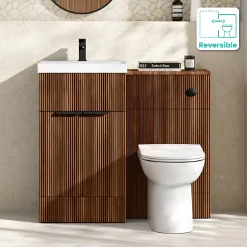 Havana Fluted Black Walnut Combination Vanity Basin and Aruba Toilet 1000mm - Black Accents