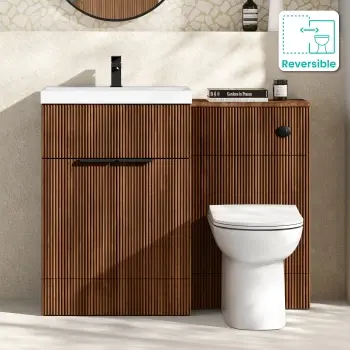 Havana Fluted Black Walnut Combination Vanity Basin and Aruba Toilet 1100mm - Black Accents