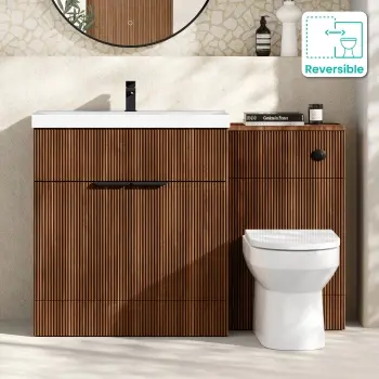 Havana Fluted Black Walnut Combination Vanity Basin and Miami Toilet 1300mm - Black Accents