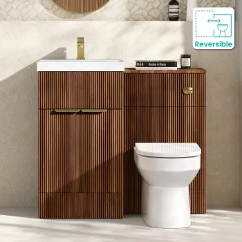 Havana Fluted Black Walnut Combination Vanity Basin and Miami Toilet 1000mm - Brushed Brass Accents