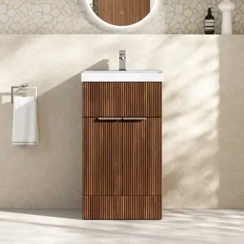 Havana Fluted Black Walnut Basin Vanity 500mm - Chrome Handles