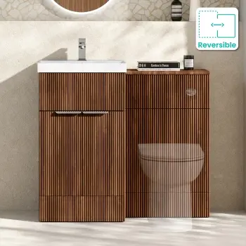 Havana Fluted Black Walnut Basin Vanity and Back To Wall Toilet Unit 1000mm (Excludes Toilet) - Chrome Handles