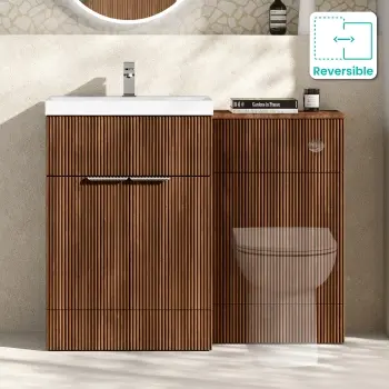 Havana Fluted Black Walnut Basin Vanity and Back To Wall Toilet Unit 1100mm (Excludes Toilet) - Chrome Handles